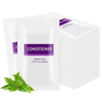30 pack 0.35 fl oz/10ml Travel Size Conditioner Bulk Individually Wrapped - Refreshing Mini Conditioner Packets Single Use Supplies for Homeless Care Hotel Guests, White Tea Scent