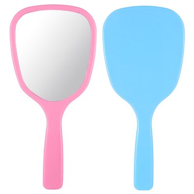 2Pcs Small Hand Held Mirror for Makeup Travel Cosmetic Portable Vanity Glass Plastic Oval Shape Compact Personal Glass with Handle Reflection for Women Men Home Camping Barber Salon School