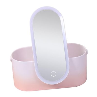 ADOCARN 1pc Delicate Makeup Organizer Box Led Mirror Portable Cosmetic Storage for Desktop for Skincare and Sturdy Abs Material for Travel and Home Use