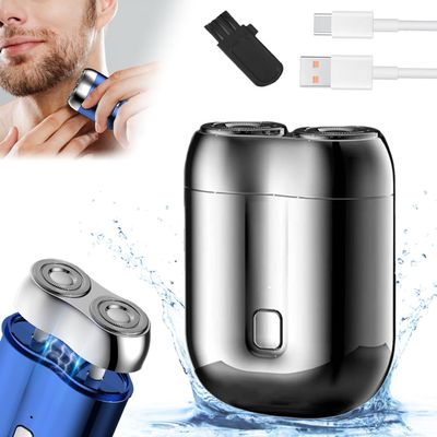 2025 New Model Double Head Electric ShavePocket Portable Travel Electric Shavers for MenUSB Rechargeable Electric ShaverPocket Size Washable Dual-Head Razor (Silver)