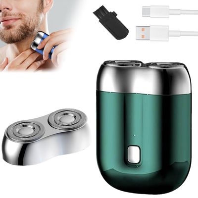 2025 New Model Double Head Electric ShavePocket Portable Travel Electric Shavers for MenUSB Rechargeable Electric ShaverPocket Size Washable Dual-Head Razor (Green + Head)