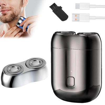 2025 New Model Double Head Electric ShavePocket Portable Travel Electric Shavers for MenUSB Rechargeable Electric ShaverPocket Size Washable Dual-Head Razor (Gray + Head)