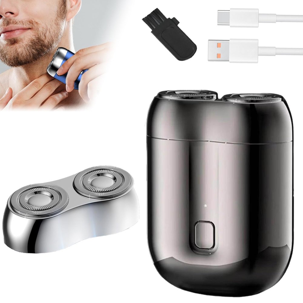 2025 New Model Double Head Electric ShavePocket Portable Travel Electric Shavers for MenUSB Rechargeable Electric ShaverPocket Size Washable Dual-Head Razor (Gray + Head)