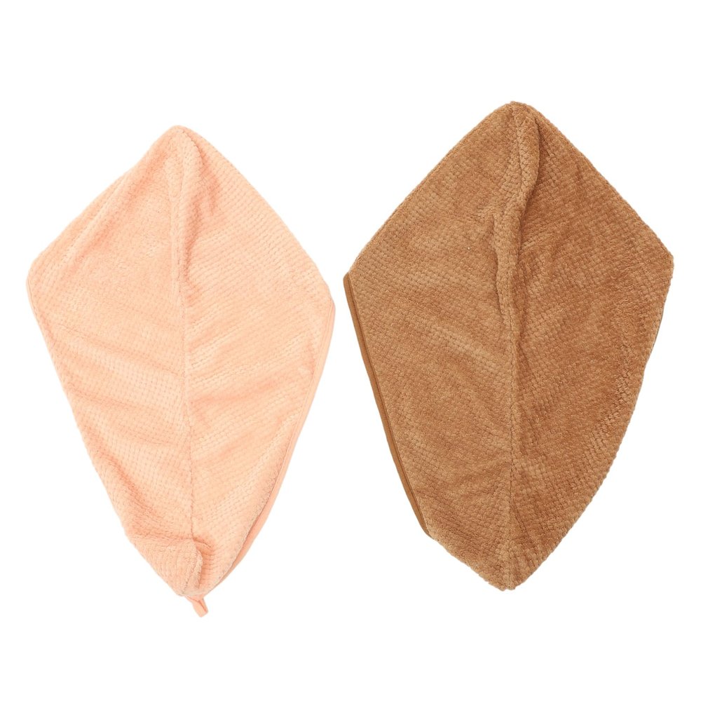 ADOCARN 2pcs Coral Fleece Hair Drying Towel Wraps Button Fast Drying Hair Hats Super Absorbent Shower Turban Coffee Pink