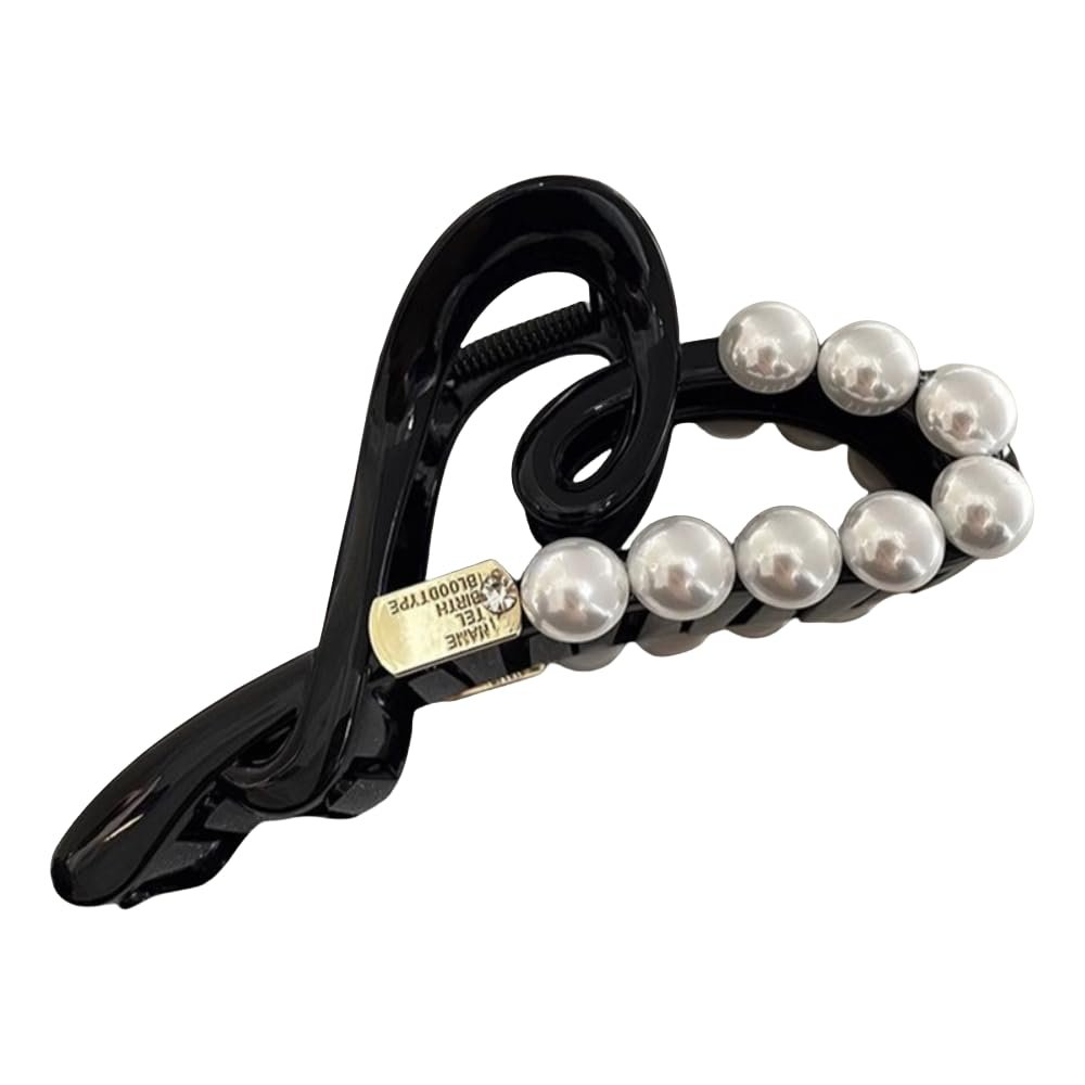 Metal Claw Clips,Pearl HairClips,Clips Large Plush Hair Clips Acrylic Heart Shape Pearl Headpiece with Shark Clip Hair Accessories with Large Clip(Black/White)