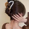 Metal Claw Clips,Pearl HairClips,Clips Large Plush Hair Clips Acrylic Heart Shape Pearl Headpiece with Shark Clip Hair Accessories with Large Clip(Black/White) view 3