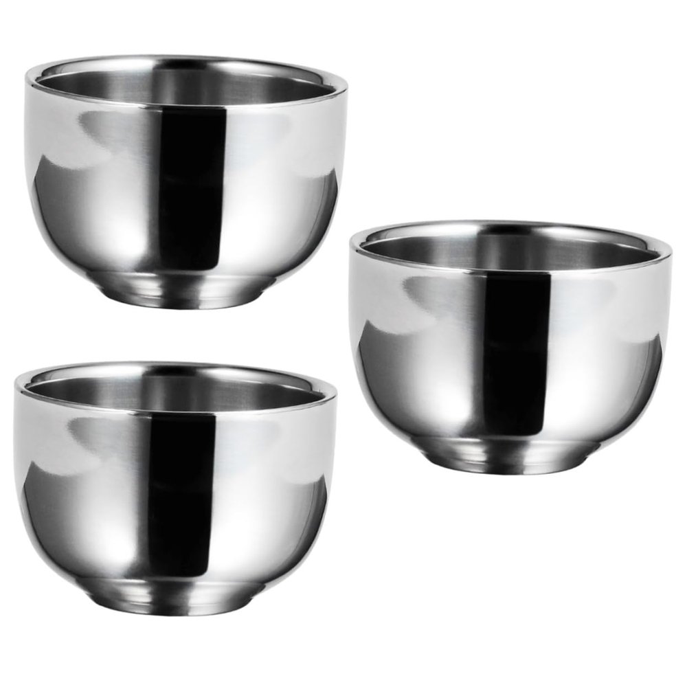 BELLIFFY 3pcs Stainless Steel Shaving Foaming Bowl for Men and Beard Bubble Bowl for Home and Salon Use Compact Design for Travel and