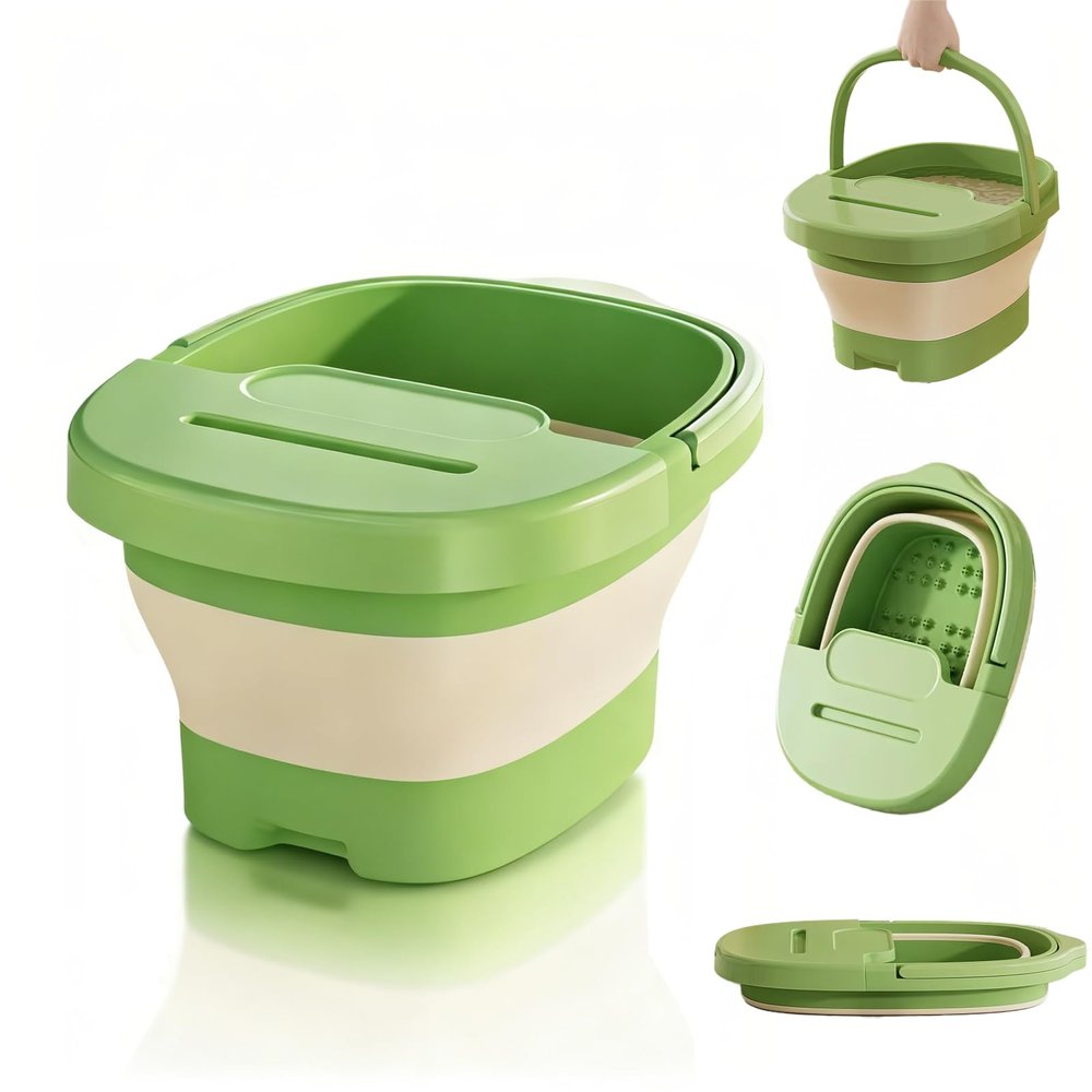Collapsible Foot Bath Basin for Soaking Feet with a Lid,Foot Soak Tub with Massage Acupoint,Multifunction Laundry Basket with Handle, Home Spa Treatment.