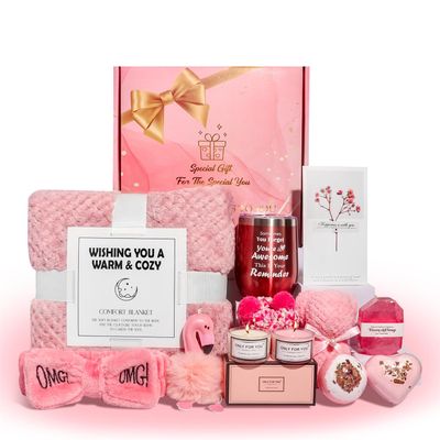 12 Pcs Birthday Gifts for Women, Self Care Gifts, Unique Relaxing Spa Gift Basket with Luxury Flannel Blanket, Get Well Soon Gifts for Women, Mom, Friends, Sister, Wife, Mother's Day,Valentine's Day