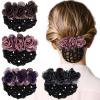 4Pcs Flower Hair Bun Holder Covers Hair Bun Cover Barrettes Hair Net Snood Pocket Hair Clip Ribbon Mesh Hairnet Hair Accessories for Women view 1