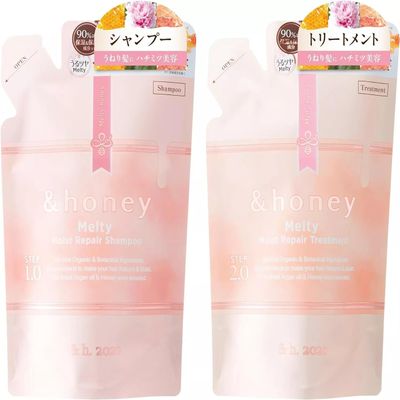&-honey Melty Moist Repair Shampoo and Treatment Refill Set, 350Ml Each Deep Nourishment and Revitalization - Organic Ingredients Perfect for Frizzy, Wavy, Curly Hair