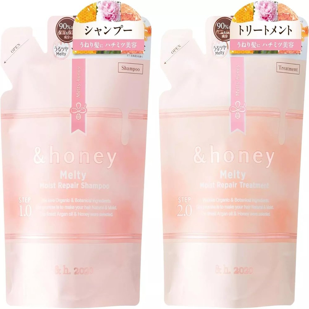 &-honey Melty Moist Repair Shampoo and Treatment Refill Set, 350Ml Each Deep Nourishment and Revitalization - Organic Ingredients Perfect for Frizzy, Wavy, Curly Hair