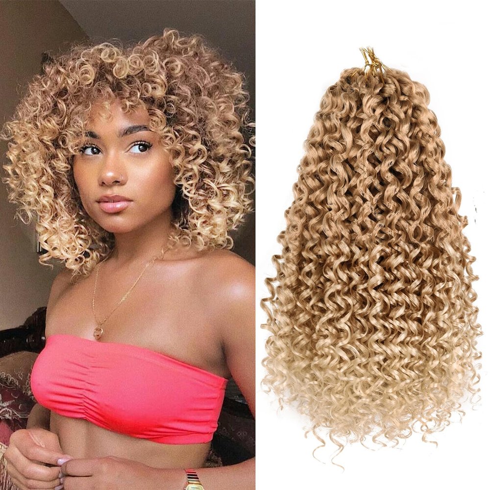 Silke 6packs 14 inch Curly Crochet Hair Water Wave Gogo Curl Ocean Wave Crochet Braids Omber Hair Extensions For Women (T27/613, 14)