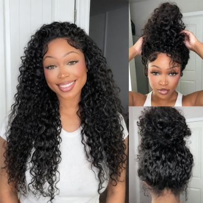 MXTQO 360 Deep Wave Lace Front Wigs Human Hair 200% Density 360 HD Lace Front Wigs Deep Wave Pre Plucked With Baby Hair Curly Full Lace Wig with Adjustable Straps for Women (24 Inch)