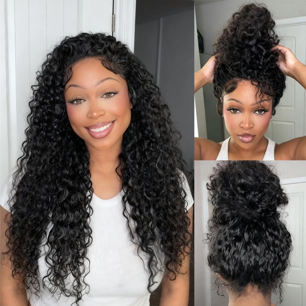 MXTQO 360 Deep Wave Lace Front Wigs Human Hair 200% Density 360 HD Lace Front Wigs Deep Wave Pre Plucked With Baby Hair Curly Full Lace Wig with Adjustable Straps for Women (24 Inch)