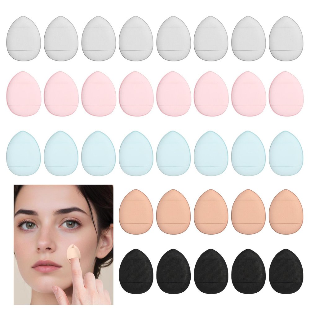 40 Pcs Mini Makeup Sponge & Powder Puff Set - Dual Use (Dry/Wet) Soft Blending Sponge for Liquid Foundation, Concealer, Setting Powder - Travel Size Face Puff for Precise Makeup Application