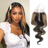 AUROO #27 Honey Blonde Highlight 5x5 Lace Closure Only Human Hair Body Wave 16 Inch, 100% 12A Virgin Hair Ombre Skunk Stripe HD Transparent Lace Closure Pre Plucked with Baby Hair Sew In 150% Density view 1