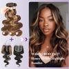 AUROO #27 Honey Blonde Highlight 5x5 Lace Closure Only Human Hair Body Wave 16 Inch, 100% 12A Virgin Hair Ombre Skunk Stripe HD Transparent Lace Closure Pre Plucked with Baby Hair Sew In 150% Density view 3