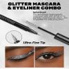 Glitter Gold Mascara and Eyeliner Set, Metallic Shimmer Mascara Volume and Length, Waterproof Long Lasting Liquid Eyeliner Pencil, Mascaras for Eyelash & Eye Liner Duo for Women Christmas Makeup Gift view 3