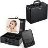 Joligrace Makeup Box with Detachable Lighted Mirror, Travel Train Case, Portable Makeup Case Cosmetic Organizer Vanity Cases for Women with Adjustable Dividers, Rechargeable Magnetic LED Mirror, Black view 1