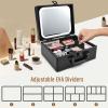 Joligrace Makeup Box with Detachable Lighted Mirror, Travel Train Case, Portable Makeup Case Cosmetic Organizer Vanity Cases for Women with Adjustable Dividers, Rechargeable Magnetic LED Mirror, Black view 2