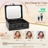 Joligrace Makeup Box with Detachable Lighted Mirror, Travel Train Case, Portable Makeup Case Cosmetic Organizer Vanity Cases for Women with Adjustable Dividers, Rechargeable Magnetic LED Mirror, Black view 3