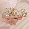 Teyglen Gold Crystal Wedding Crown Tiara Bridal Headband Flower Leaf Headpiece Handmade Gold Leaf Hair Crown Hair Jewelry for Women Festival Party Prom view 2