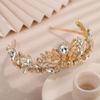 Teyglen Gold Crystal Wedding Crown Tiara Bridal Headband Flower Leaf Headpiece Handmade Gold Leaf Hair Crown Hair Jewelry for Women Festival Party Prom view 3