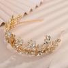 Teyglen Gold Crystal Wedding Crown Tiara Bridal Headband Flower Leaf Headpiece Handmade Gold Leaf Hair Crown Hair Jewelry for Women Festival Party Prom view 4