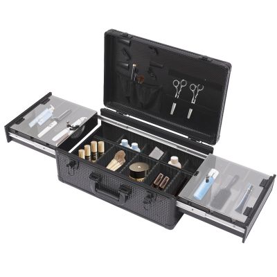Barber Case with Clippers Sliding Tray, Large Barber Carrying Case with Lock & Key, Profesional Barbers Briefcase Tool Case for Clippers Scissors Barber Supplies, Salon Hair Grooming Travel Suitcase