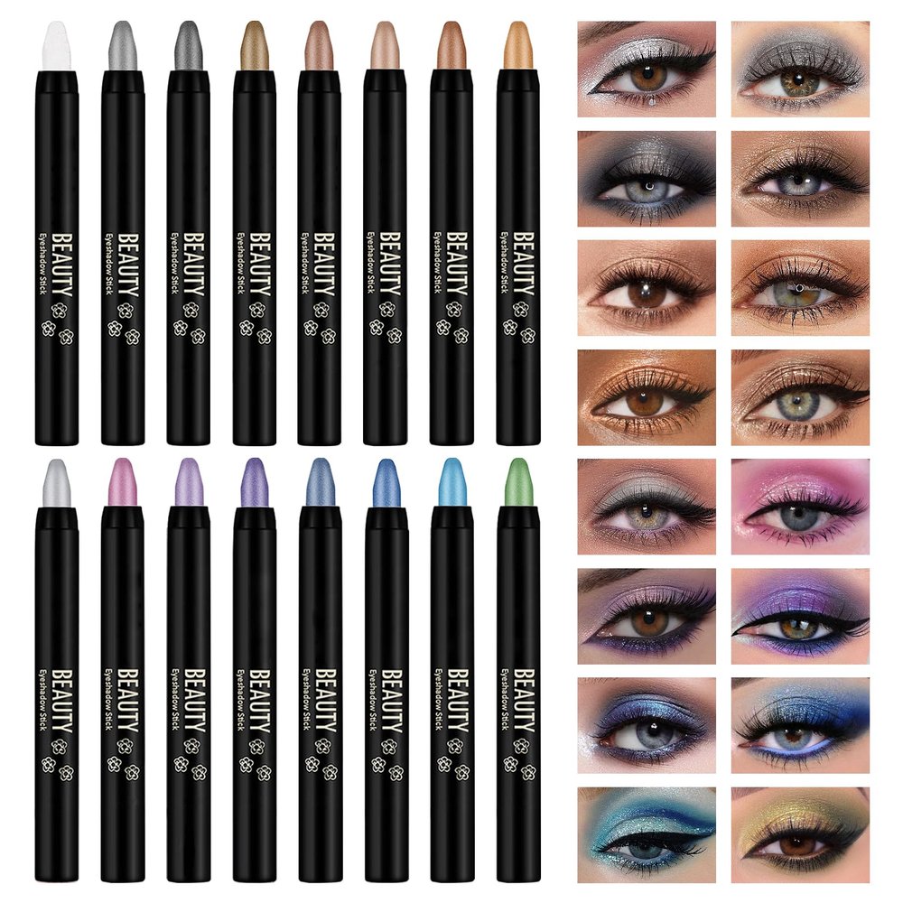 16Pcs Eyeshadow Stick,Matte Glitter Cream Eyeshadow Stick Set,Waterproofing Long Lasting Eye Shadow Sticks,Colorful Highlight Eyeshadow Stick for Eye Makeup,Multi-Use Eyeshadow Pencil