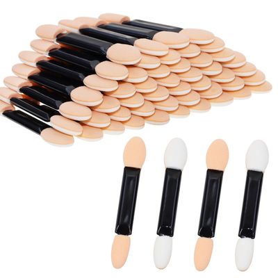 ONLYKXY White & Beige Eyeshadow Makeup Brush Soft Dual Sides Multipurpose Lips Sponge Applicator Stick Tip Mini Portable Travel Oval Cosmetic Tool with Container for Girls Women (2in, Count, 20)
