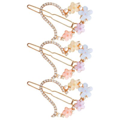 4 Pcs Floral Hair Clip Decorative, Crystal Metal Hair Clips, Cute Rhinestone Hair Clips for Women's Hair Accessories, (A)