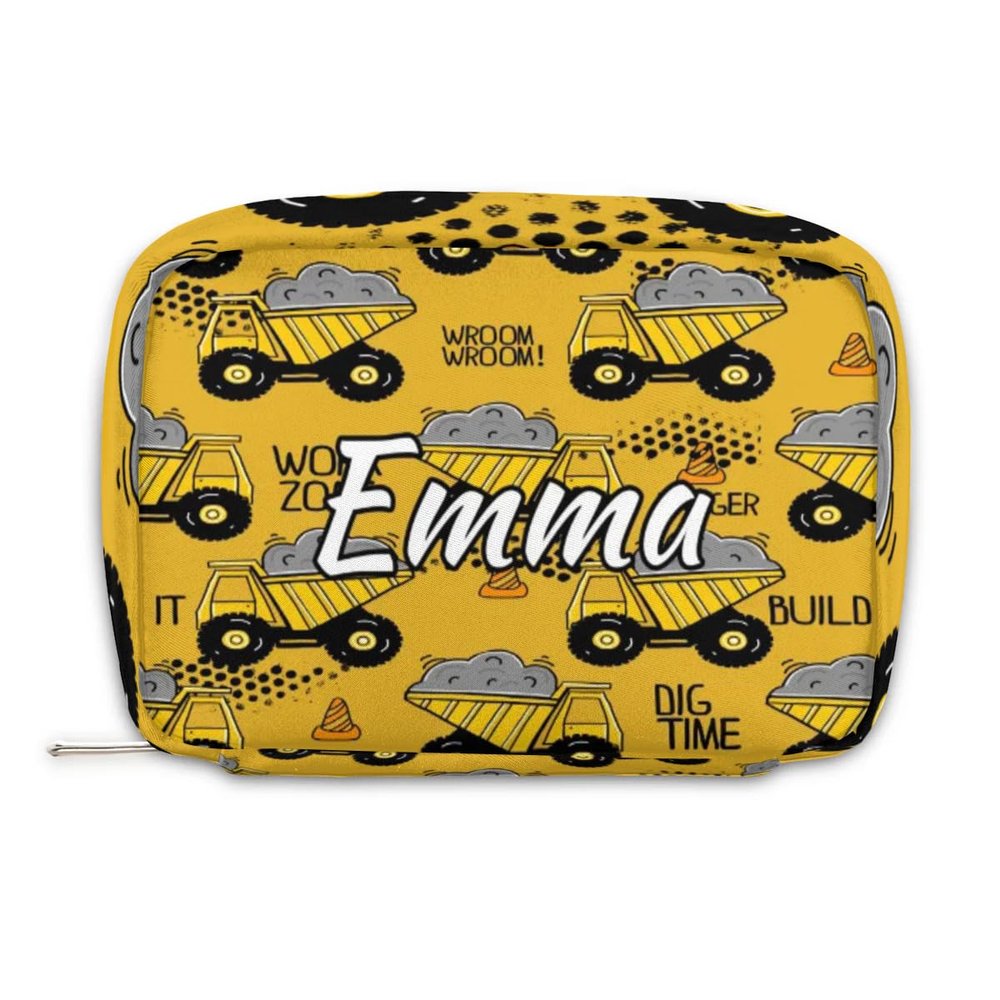 Ioracida Custom Name Cosmetic Bag, Cartoon Truck Personalized Bridesmaid Makeup Bag, Personalised Gift for Bridesmaid, Excavator Construction Travel Makeup Bag, Bridesmaid Gifts, Organizer