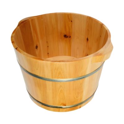 FashionCha Wooden Footbath Basin High Foot Tub Double Handle Reusable Foot Tub Bucket Foot Washing Barrel Basin Tub for Bedroom Bathroom, L