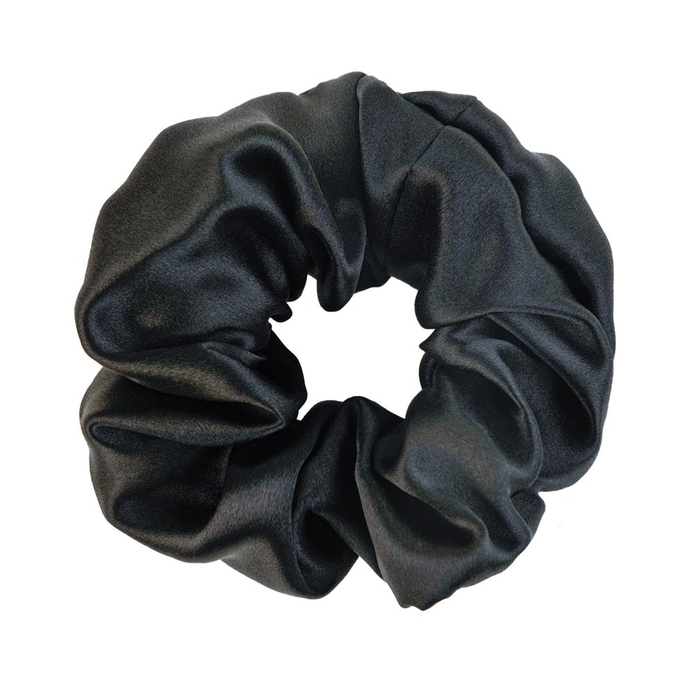 Silmer 100% Mulberry Silk Scrunchie Hair Tie - Large Gentle Hair Band for Women, Frizz & Breakage Prevention, Hypoallergenic Silk Hair Accessory 1Pc (Black)