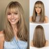 RSY 16 Inch Ash Brown Human Hair Wigs for Women, Straight Wig with Bangs,Wear Natural Realism,Real human hair view 1