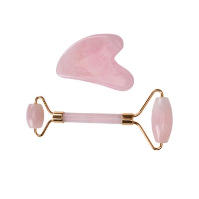 BEBEMOKO Rose Quartz Roller Massager Facial Massage Tool Natural Skin Care Massager No Squeaky Dual Sides Lightweight Travel-Friendly