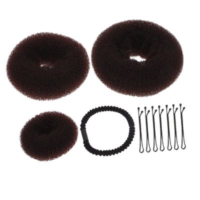 ASAKKURA Hair Donut Bun Maker Tool Hair Disk Bun Styler Clip and Band Easy to Use Brown for Occasions