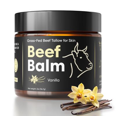 Beef Tallow for Skin  Grass-Fed Tallow Balm, Face & Body Cream, Natural Tallow Lotion for Dry Skin, Anti-Aging, Vanilla Scented (2oz)