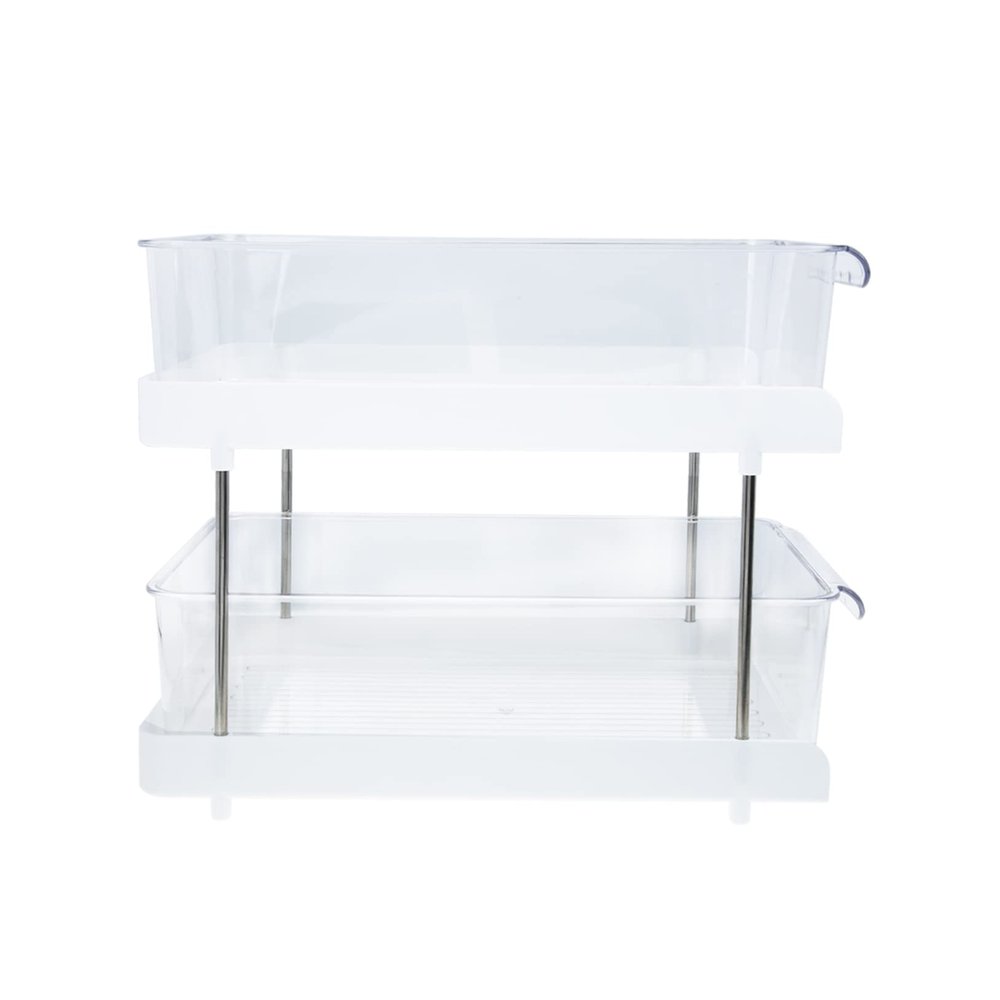 ADOCARN Double Makeup Organizer Transparent Cosmetics Display Shelf for Bathroom Practical Desktop Storage Rack Space-saving Vanity for Home and Office