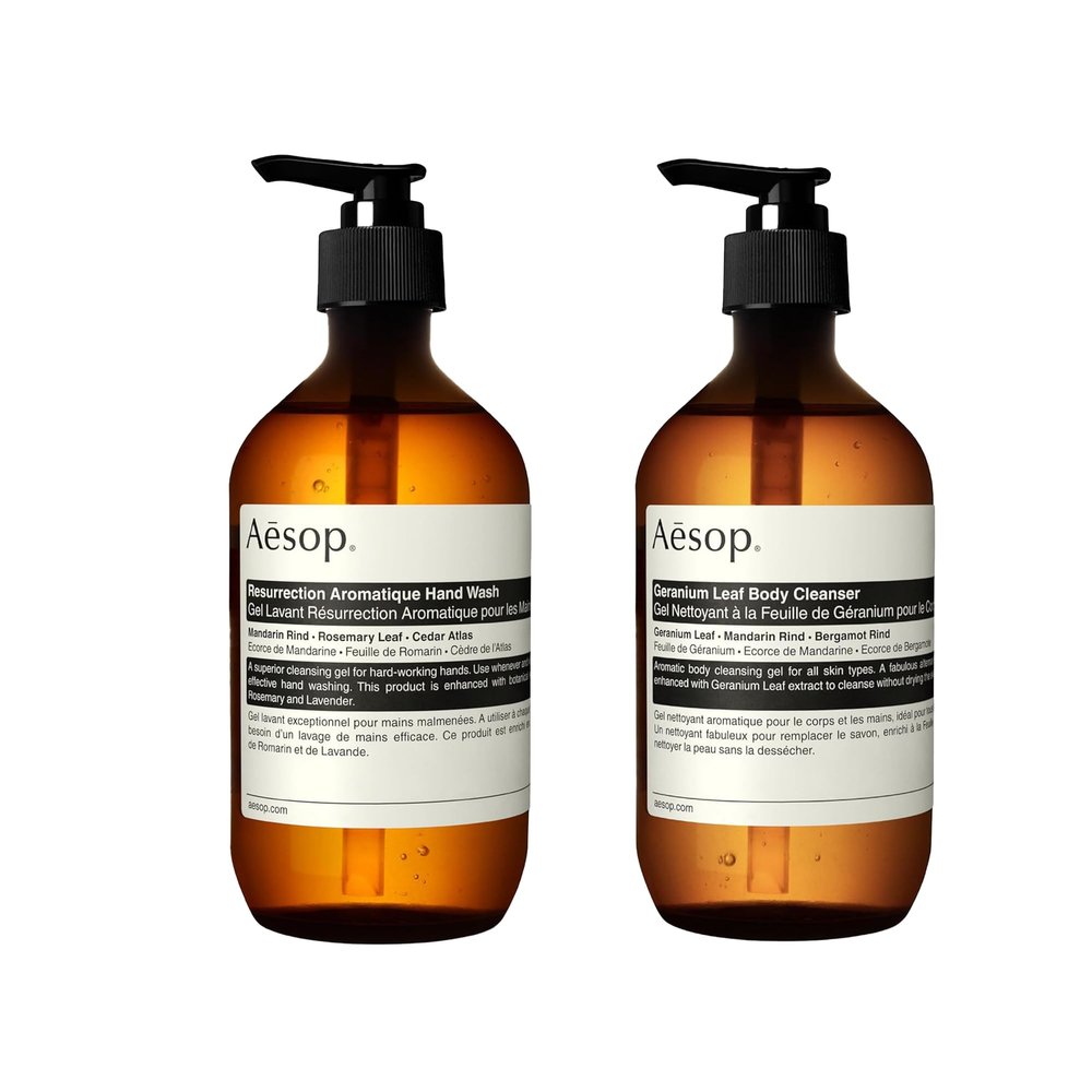 Aesop Geranium Leaf Body Cleanser & Resurrection Aromatique Hand Wash | Paraben, Cruelty-free & Vegan | 16.9 oz each