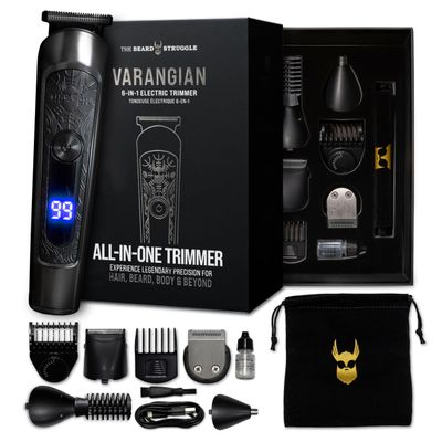 The Beard Struggle Varangian Beard Trimmer 6-in-1 for Hair, Beard, Body & Beyond, Titanium Blade, 17 Length Adjustable Blade with Digital LED Display, Cordless Waterproof Wet/Dry Clipper