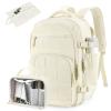 Telena Makeup Bag with Travel Backpack Carry on Flight Approved, 17.3 inch Laptop Backpack Quilted College Bookbag Personal Item Travel Bags for Women Beige view 1