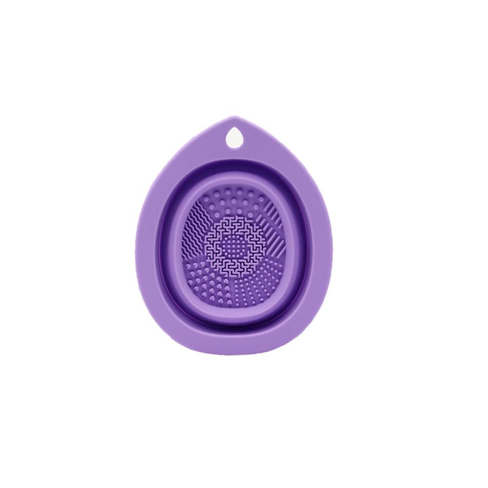 Cosmetic Cleaning Bowl Silicone Folding Scrubbing Bowl Cosmetic Brush Powder Puff Cleaning Bowl Beauty Tools Teardrop Cosmetic Brush Scrubbing Bowl Size [4.33 * 3.46] in.1pcs (Purple)