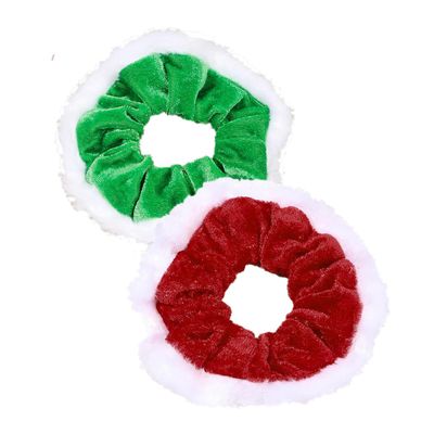 2pcs Green Red Velvet with White Wool Scrunchies for Women,Women Girl Scrunchies,Classic Elastic Scrunchy Hair Bands Ties, Elastic Ponytail Holder Hair Accessories Christmas