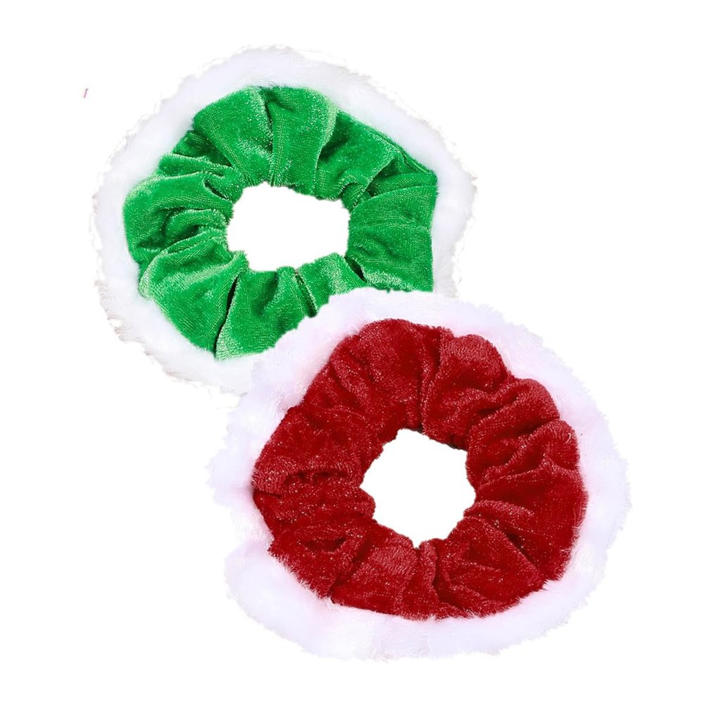 2pcs Green Red Velvet with White Wool Scrunchies for Women,Women Girl Scrunchies,Classic Elastic Scrunchy Hair Bands Ties, Elastic Ponytail Holder Hair Accessories Christmas