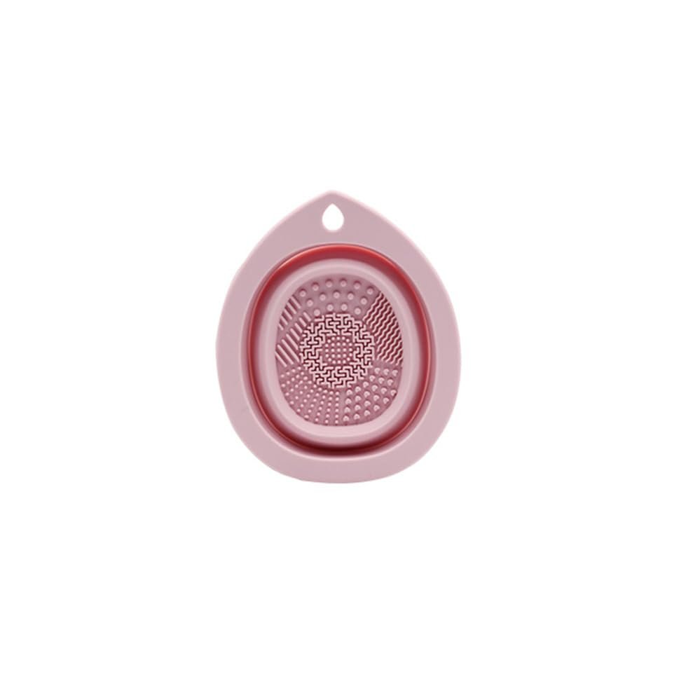 Cosmetic Cleaning Bowl Silicone Folding Scrubbing Bowl Cosmetic Brush Powder Puff Cleaning Bowl Beauty Tools Teardrop Cosmetic Brush Scrubbing Bowl Size [4.33 * 3.46] in.1pcs (Pink)