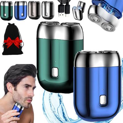 Voalsz Mini Electric Shaver, Rechargeable Waterproof Razor Portable Mini Electric Men's Shaver, Pocket Size ShaverWashable Dual Head Razor for Men (2PCS-A)