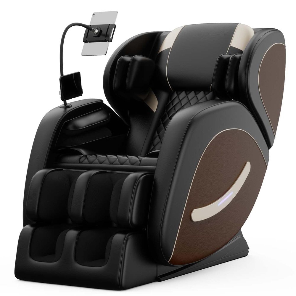 Massage Chair Full Body, Zero Gravity Massage Chair Recliner with Air Pressure, 6 Fixed Massage Rollers, Heating, Foot Roller, Bluetooth Speaker, for Home Office Men Women (Brown)